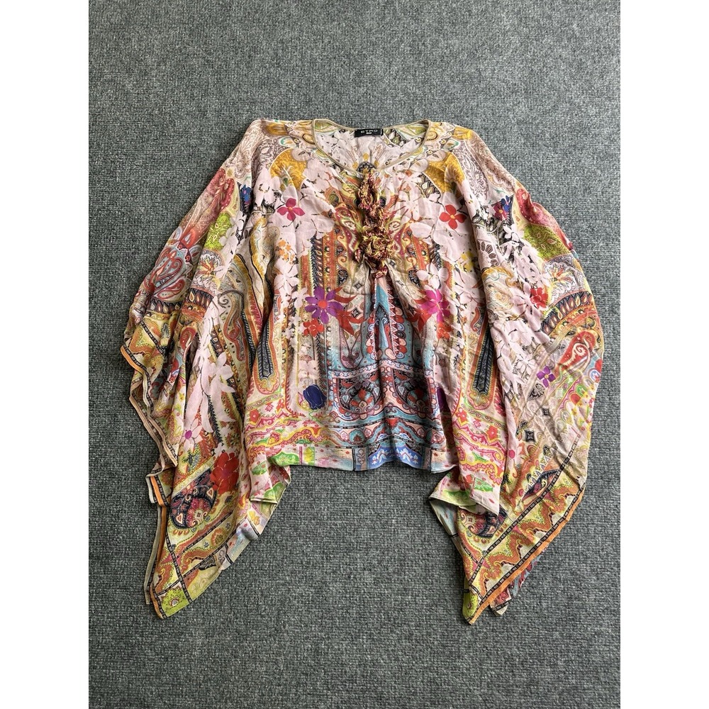 Women's ETRO Milano Paisley Silk Poncho Kaftan Made in Italy, Size One Size
